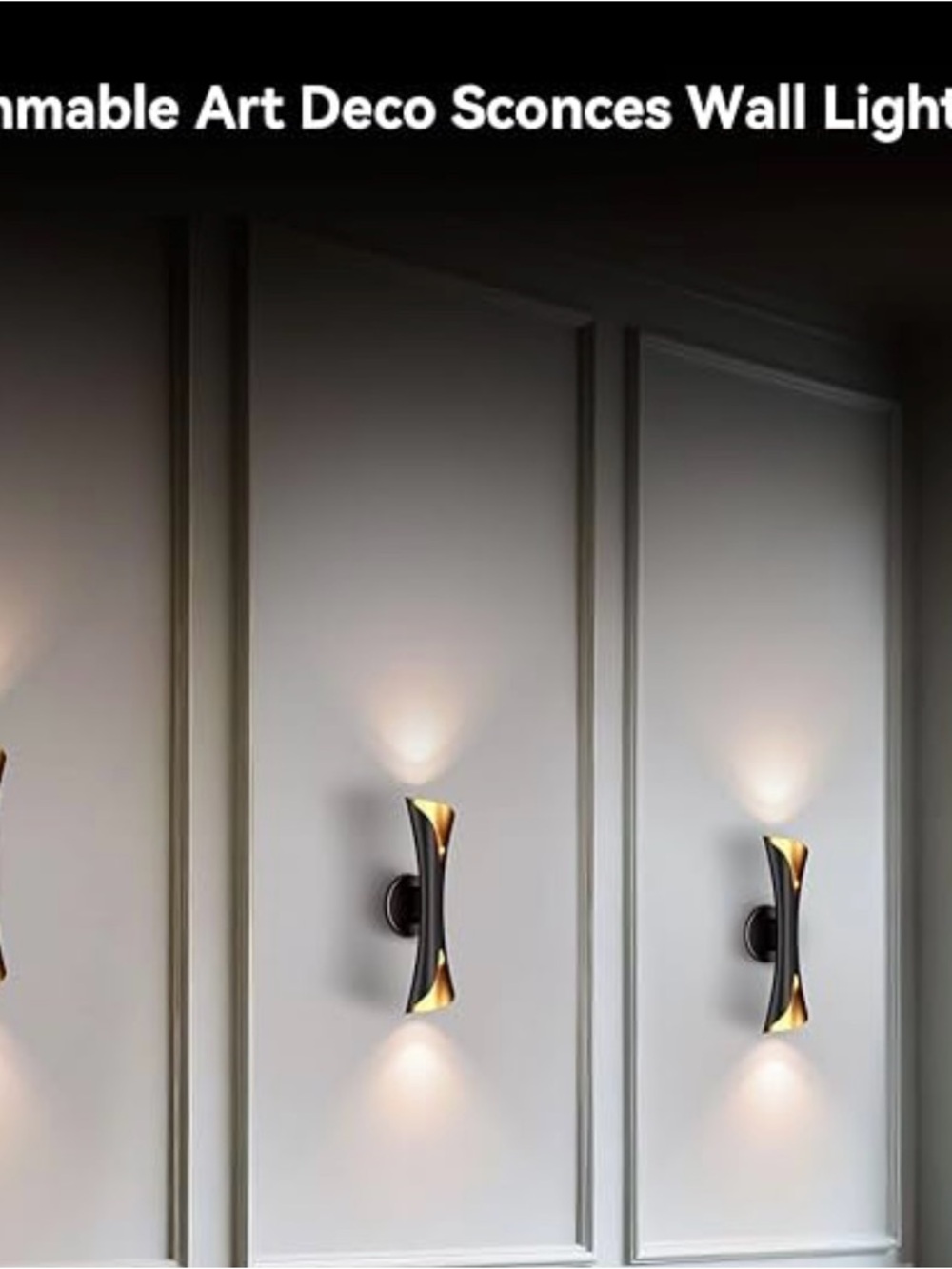 NIB PAIR Wall Sconces Dimmable Black Gold Sconce Lights Hardwired Modern Indoor - Picture 4 of 11
